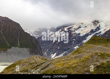 Blick auf das Mller Lake Basin. Südalpen, Neuseeland Stockfoto