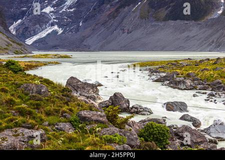 Tal des Lake Mller. Südalpen, Neuseeland Stockfoto