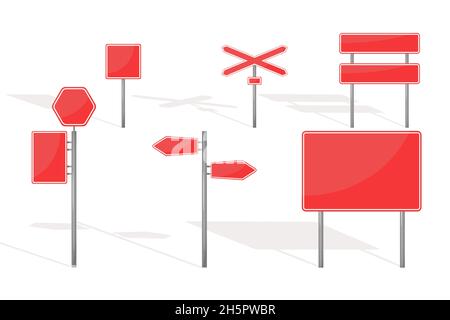 Verkehrszeichen Sammlung, Vektor isoliert flache Schilder Satz Transport Illustration. Stock Vektor