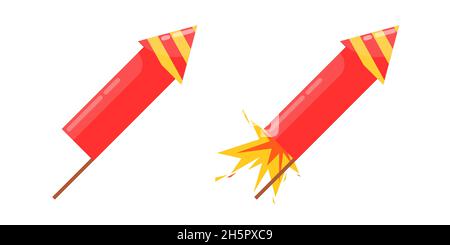 Feuerwerk flach Urlaub Feier explosive Vektor isoliert Feuerwerk Illustration Stock Vektor