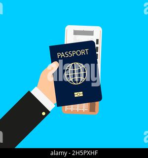 Flugschein Pass in der Hand des Menschen, Vektor Stock Vektor