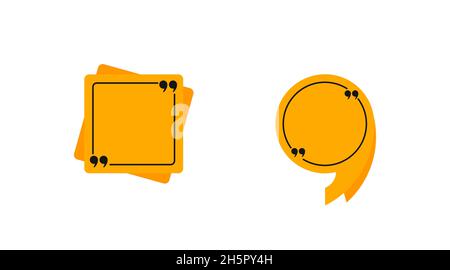 Zitat-Feld isoliert gelb gesetzt, leere Zitat flach Text Frame Illustration. Stock Vektor