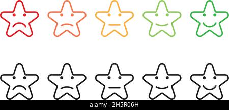 Legen Sie die Bewertung der Sternenemotionen in flachem Stil, Vektor fest Stock Vektor