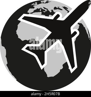 Planetenflugzeug schwarz-weißes Symbol, Vektorgrafik Stock Vektor