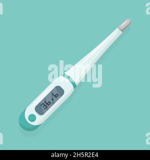 Elektronisches medizinisches Thermometer mit Schatten, flache Vektorgrafik Stock Vektor