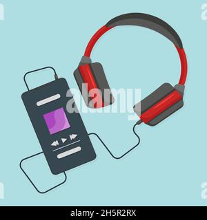Kopfhörer mit MP3-Player mit Schatten, Vektor Stock Vektor