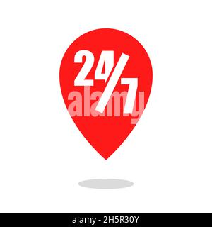 24 7-Stunden-Kartenzeiger, Vektordarstellung des 24-Stunden-Servicestandorts isoliert Stock Vektor