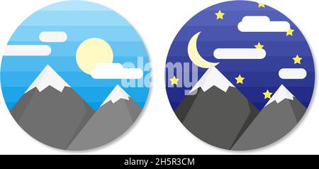 Tag und Nacht Berglandschaft mit Schatten, Vektor Stock Vektor