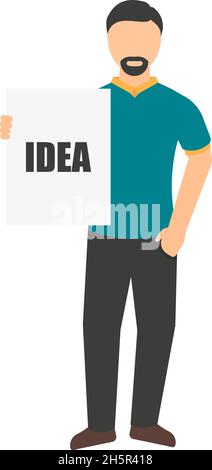 Mann, der ein Zeichen hält, das Idee, Vektor sagt Stock Vektor