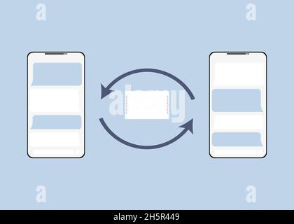 Internet sendet Nachrichten von zwei Telefonen in der Wohnung Stock Vektor