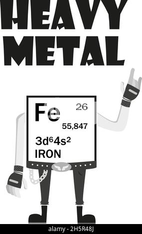 Eisen - Schwermetall aus Periodensystem und Metallkopf Stock Vektor