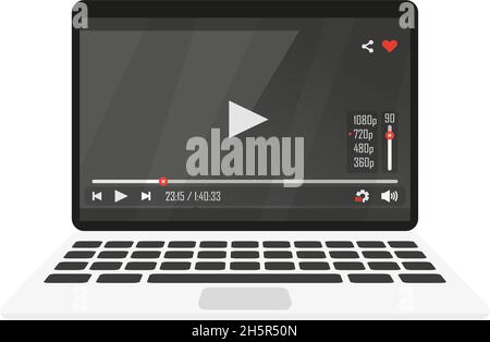 Videoplayer auf Laptop, Vektorgrafik flach Stock Vektor