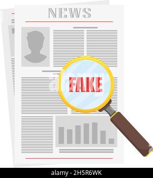 Fake News, Zeitung und Lupe, Vektor-Illustration Stock Vektor