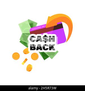 Abbildung des Cashback-Vektors, Konzept der Cashback-Banking-Treuefinanzierung, isolierter Hintergrund für die Prämienzahlung Stock Vektor
