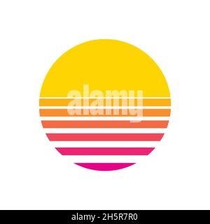 Sonne Retro-Sonnenuntergang oder Sonnenaufgang Element 80er Jahre Stil. RetroWave Sonne flach Design Banner isoliert Illustration Stock Vektor