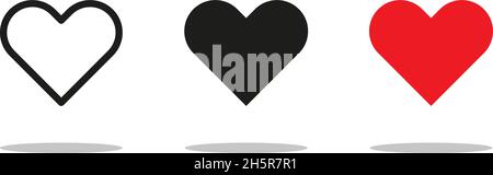 Herz-Set mit Schatten in flachem Stil, Vektor Stock Vektor