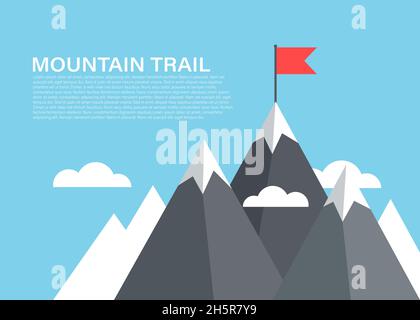 Berg mit Flagge auf der Spitze, hohe kletternde Spitze Vektor Konzept der Erfolg, Erreichen Fortschritte flachen Hintergrund Stock Vektor