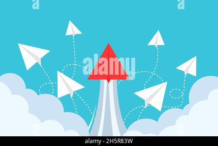 Start bis Vektor Papier Ebene Launch Business, Startup Grafik Konzept Hintergrund Strategie Illustration Stock Vektor