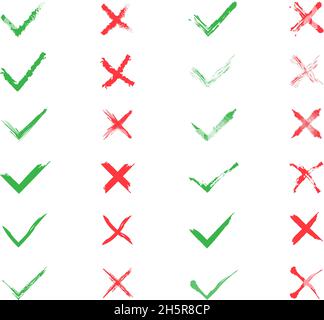 Tick und Cross gesetzt durch verschiedene Pinsel, Vektor Stock Vektor