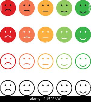 Setzen Sie Emotionen Bewertung verschiedener Farben in flachen Stil Stock Vektor