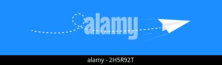 Papier Flugzeug fliegen Vektor Pfad blauen Hintergrund, gelingt Mut Führung fliegende Illustration Stock Vektor