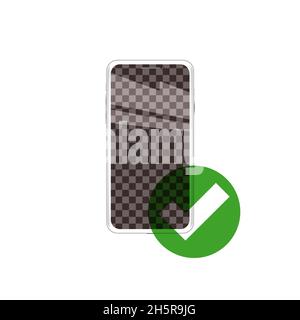 Smartphone Vektor realistisch isoliert Telefon mit grünem markiert. Genehmigte Symbol- und Gadget-Service mobile Illustration. Stock Vektor