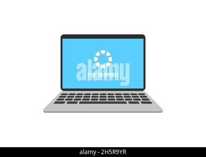 Laptop-Update in flachem Stil auf weißem Hintergrund, Vektor Stock Vektor
