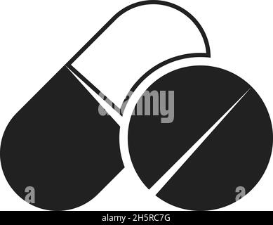 Schwarzes Pillen-Symbol auf weißem Hintergrund. Symbol für Vektorkontur. Stock Vektor