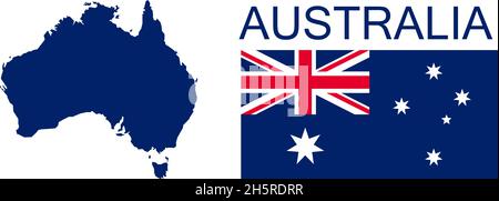 Australien Flagge und Karte. Flache Abbildung. Darstellung von geografischen Vektorgrafiken. Stock Vektor