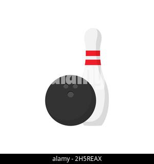 Bowling Ball und Pin in flacher Form. Symbol für Vektorgrafik Stock Vektor