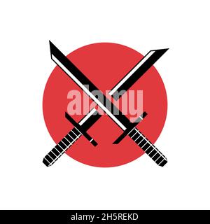 Ninja Krieger Katana Vektor-Illustration auf japan Flagge Hintergrund Stock Vektor