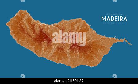Topografische Karte von Madeira, Portugal. Vektor detaillierte Höhenkarte der Insel. Geografisch elegantes Poster mit Landschaftsdarm. Stock Vektor