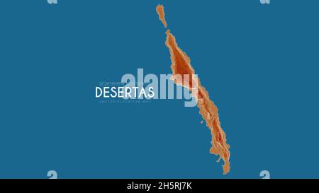 Topografische Karte von Desertas, Portugal. Vektor detaillierte Höhenkarte der Insel. Geografisch elegantes Poster mit Landschaftsdarm. Stock Vektor