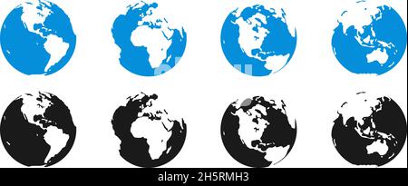 Earth Icon Set, Weltkarte in flachem Stil. Vektor-isolierte Illustration Stock Vektor