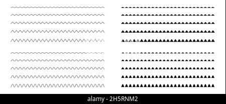 Zickzack klassisches Doodle Muster Set. Dünne isolierte Linienvektordarstellung Stock Vektor