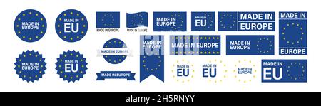 Made in Europe Set flaches Symbol für Bannerdesign. Isolierte Vektordarstellung Stock Vektor