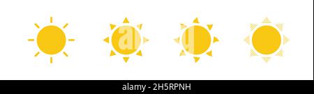 Sun Icon Set in flacher Ausführung. Isoliertes Vektorzeichensymbol. Stock Vektor