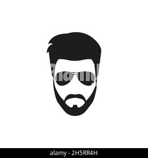 Hipster Mann Bart Gesicht mit Brille Symbol in flach. Vektor moderne Skizze Illustration Stock Vektor