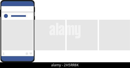 Karussell Social Media im Smartphone, Post Concept Flat. Isolierte Vektordarstellung. Stock Vektor