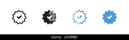Markierungszeichen gesetzt. Blaue Taste zur Profilüberprüfung in flacher Form. Vektorsymbol rechts für Webdesign Stock Vektor