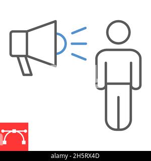 Direktmarketing-Linie Symbol, Megaphon und Person, Direktmarketing-Vektor-Symbol, Vektorgrafiken, editierbare Kontur Umriss Zeichen, eps 10. Stock Vektor