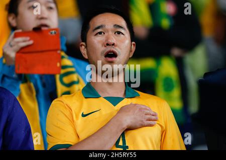 Sydney, Australien. November 2021. Fans beim Qualifikationsspiel der FIFA Fußball-Weltmeisterschaft Katar 2022 zwischen Australien und Saudi-Arabien am 11. November 2021 im Western Sydney Stadium, Sydney, Australien. Foto von Peter Dovgan. Nur zur redaktionellen Verwendung, Lizenz für kommerzielle Nutzung erforderlich. Keine Verwendung bei Wetten, Spielen oder Veröffentlichungen einzelner Clubs/Vereine/Spieler. Kredit: UK Sports Pics Ltd/Alamy Live Nachrichten Stockfoto