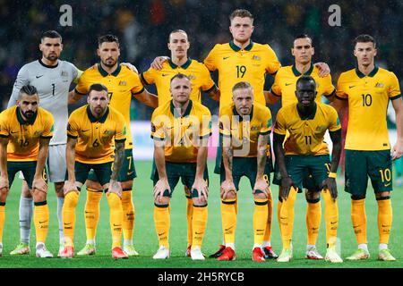 Sydney, Australien. November 2021. Australisches Teamfoto beim Qualifikationsspiel der FIFA Fußball-Weltmeisterschaft Katar 2022 zwischen Australien und Saudi-Arabien am 11. November 2021 im Western Sydney Stadium, Sydney, Australien. Foto von Peter Dovgan. Nur zur redaktionellen Verwendung, Lizenz für kommerzielle Nutzung erforderlich. Keine Verwendung bei Wetten, Spielen oder Veröffentlichungen einzelner Clubs/Vereine/Spieler. Kredit: UK Sports Pics Ltd/Alamy Live Nachrichten Stockfoto