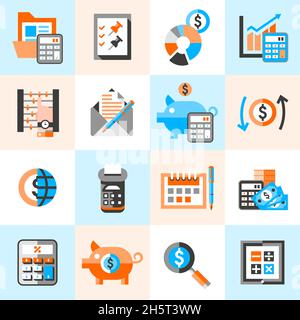 Buchhaltung Geld Finanzen Banken Budget Investitionen Symbole setzen isoliert Vektor Illustration. Stock Vektor