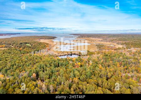 Luftaufnahme von Northwest Harbor und Sag Harbor Bay Stockfoto