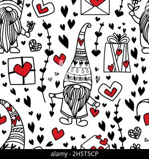 Handgezeichnete Niedliche Valentinsgnomes Stock Vektor