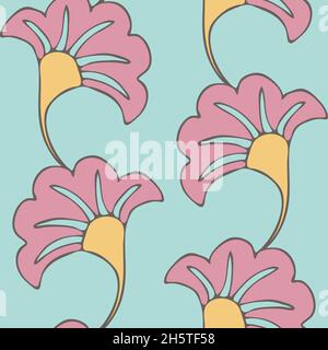 Nahtloses Vektor-Muster mit Pastellblume auf blauem Hintergrund. Abstraktes sommerliches florales Tapetendesign. Tropischer Modetextilien. Stock Vektor