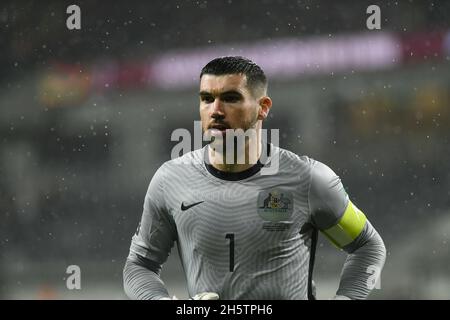 Parramatta, Australien. November 2021. 11. November 2021; Western Sydney Stadium, Parramatta, New South Wales, Australien; FIFA 2022 World Cup Football Qualification, Australien gegen Saudi-Arabien; Mathew Ryan von Australien Credit: Action Plus Sports Images/Alamy Live News Stockfoto