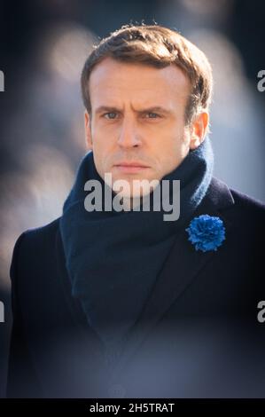 Emmanuel Macron nimmt am 11. November 2021 an der 103. Jahrestages des Waffenstillstands am 11. November 1918 im Arc de Triomphe in Paris, Frankreich, Teil. Foto von Laurent Zabulon / ABACAPRESS.COM Stockfoto