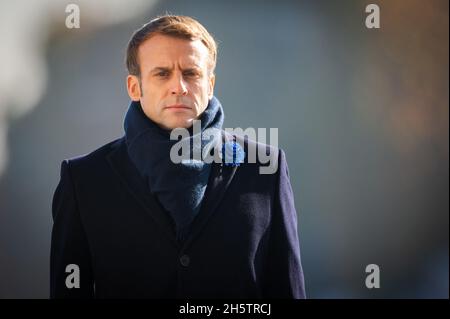 Emmanuel Macron nimmt am 11. November 2021 an der 103. Jahrestages des Waffenstillstands am 11. November 1918 im Arc de Triomphe in Paris, Frankreich, Teil. Foto von Laurent Zabulon / ABACAPRESS.COM Stockfoto